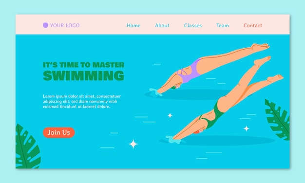 Hand Drawn Swimming Lessons Landing Page Vector Templates