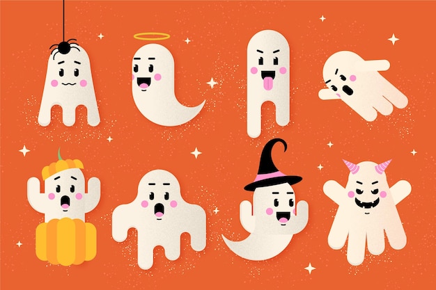 Flat design halloween ghost set