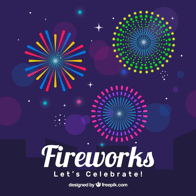 Beautiful Fireworks Background in Flat Design