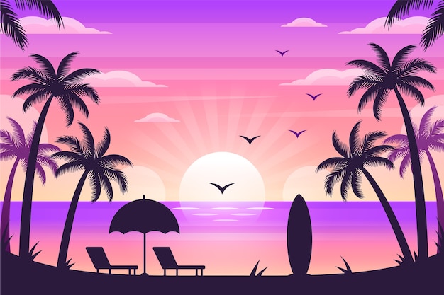 Hand Drawn Tropical Sunset Background