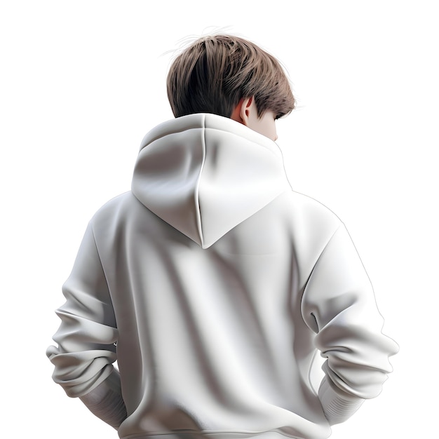 Young Man White Hoodie Isolated on White Background Back View