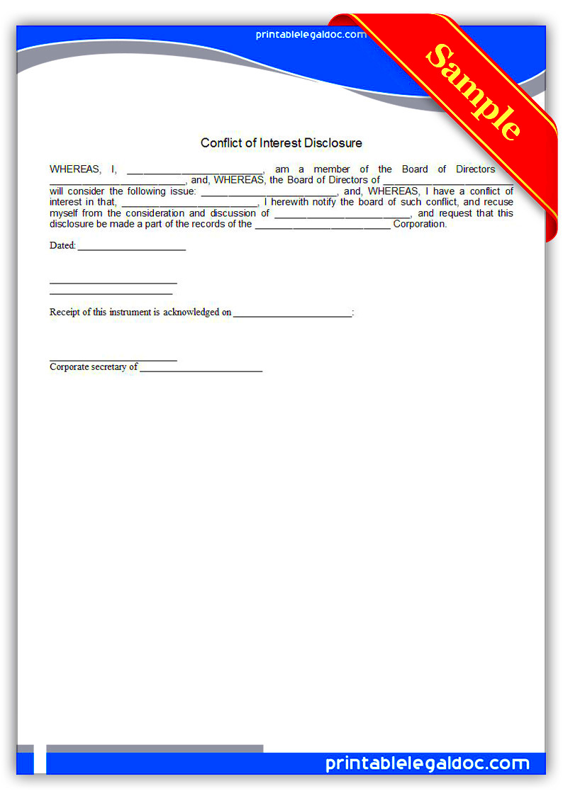 Free Printable Conflict Of Interest Disclosure Form GENERIC