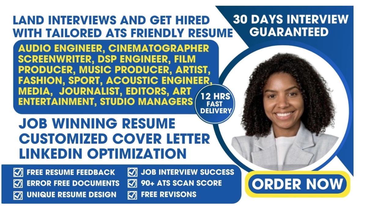 I Will Create a Professional Resume for Audio Engineer, Cinematographer, Screenwriter, DSP, and Sound Engineer