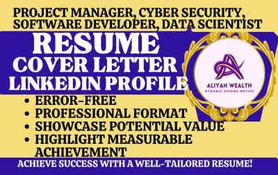 I Will Create a Professional Resume for Project Manager, Cyber Security, Software Developer, and Data Scientist