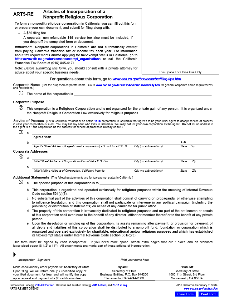 California Nonprofit Articles Of Incorporation Template