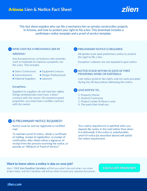 Fillable Online Arizona Lien Notice Fact Sheet Fax Email Print 