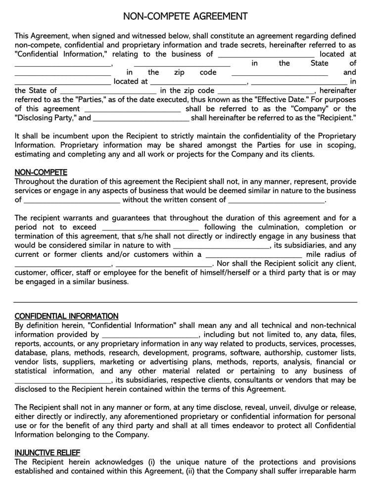 Non Compete Agreement Arizona Template