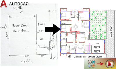 I Will Convert Your Hand Sketch into AutoCAD 2D Floor Plans and 3D Models