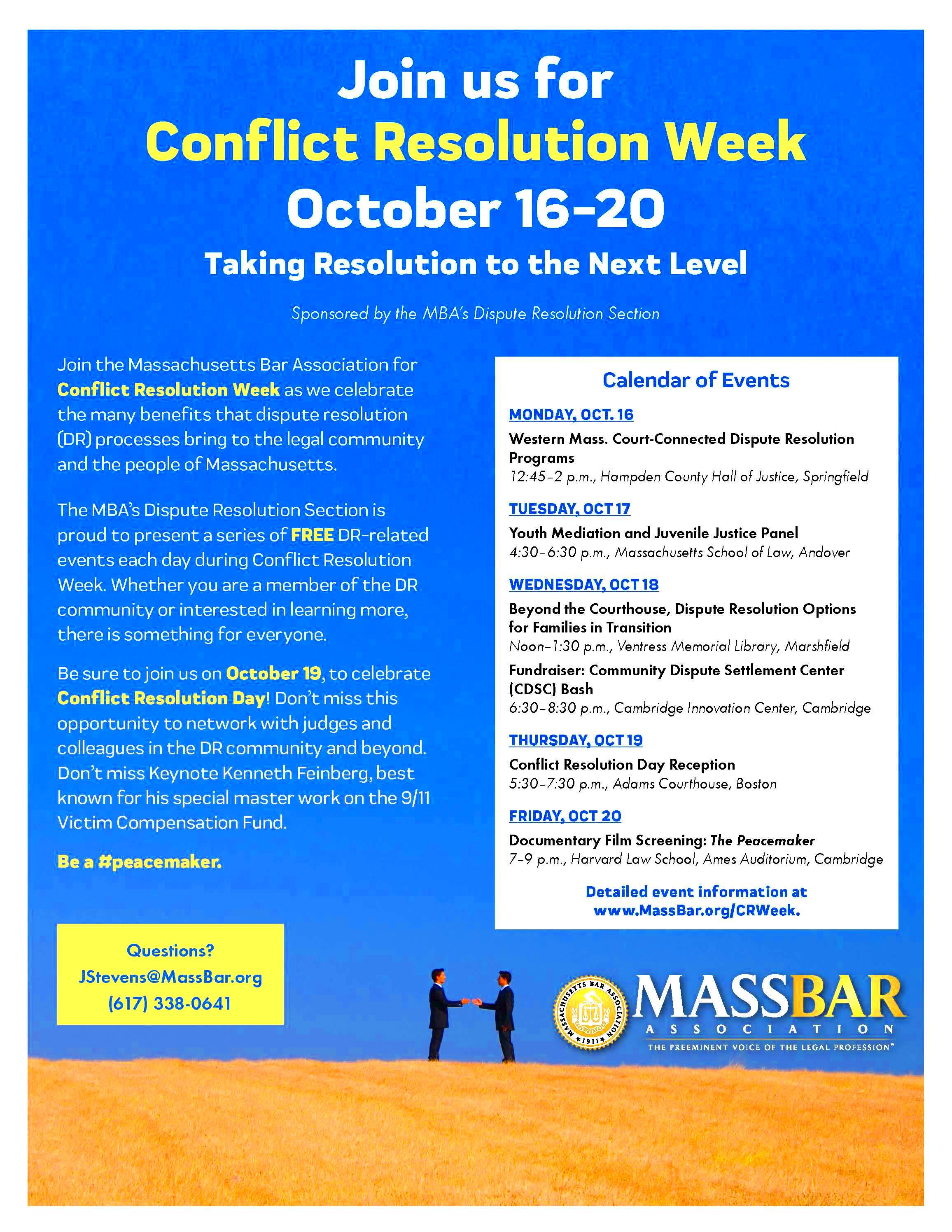 Mass Bar Association Conflict Resolution Week October 1620 2017 