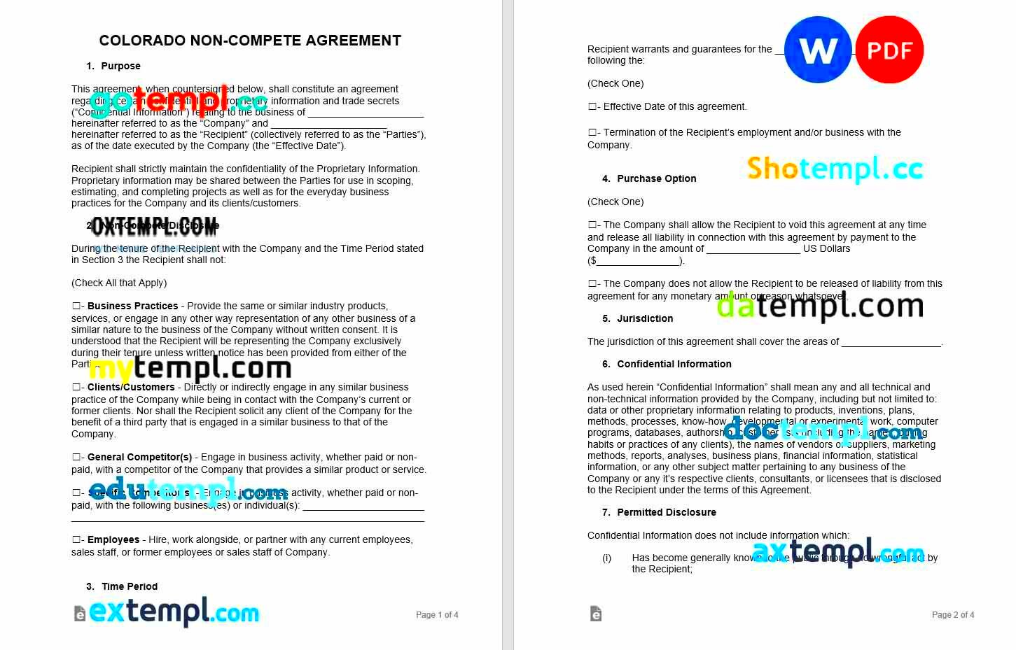 free colorado noncompete agreement template Word and PDF format