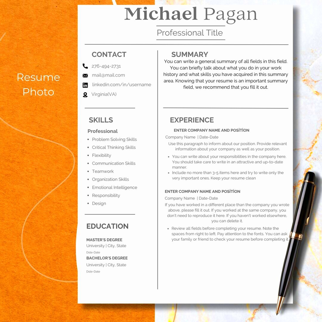 ATS Friendly Resume Template Canva Template Minimalist and Simple 