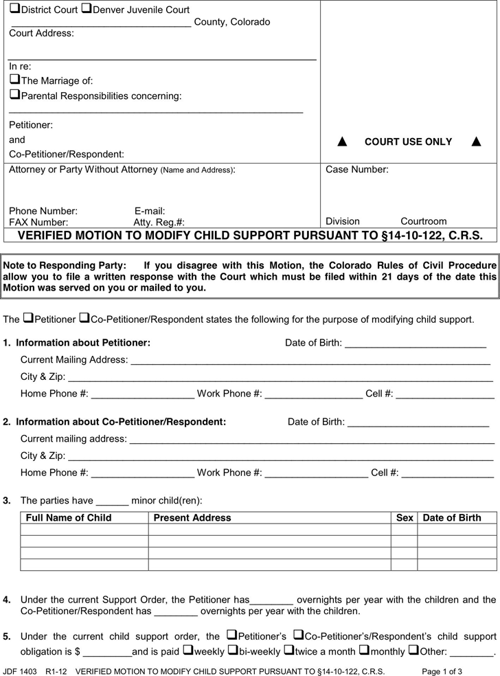 Free Colorado Child Custody Form PDF 702KB 3 Pages