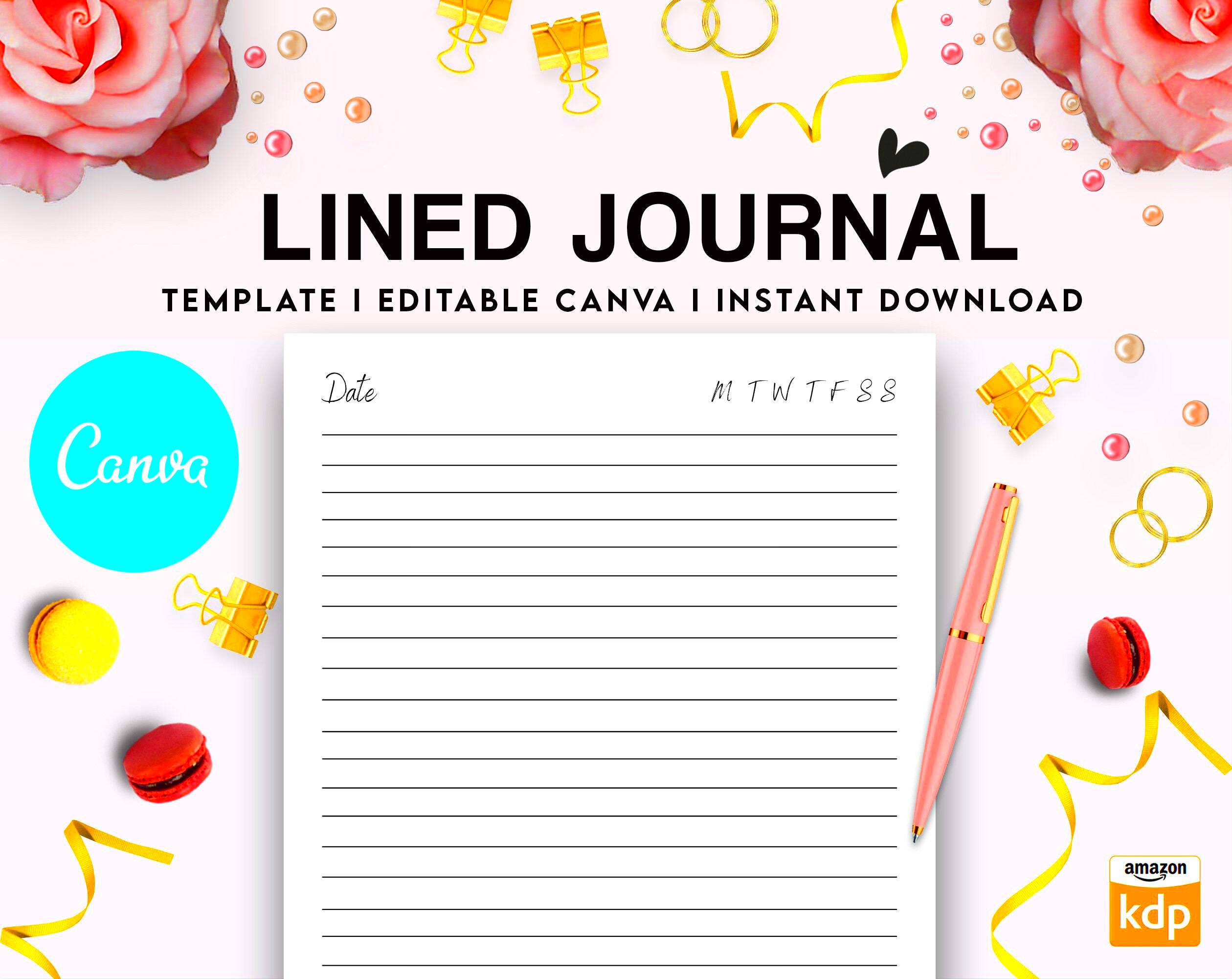 Canva Editable Lined Page Journal Commercial Use Canva KDP Etsy