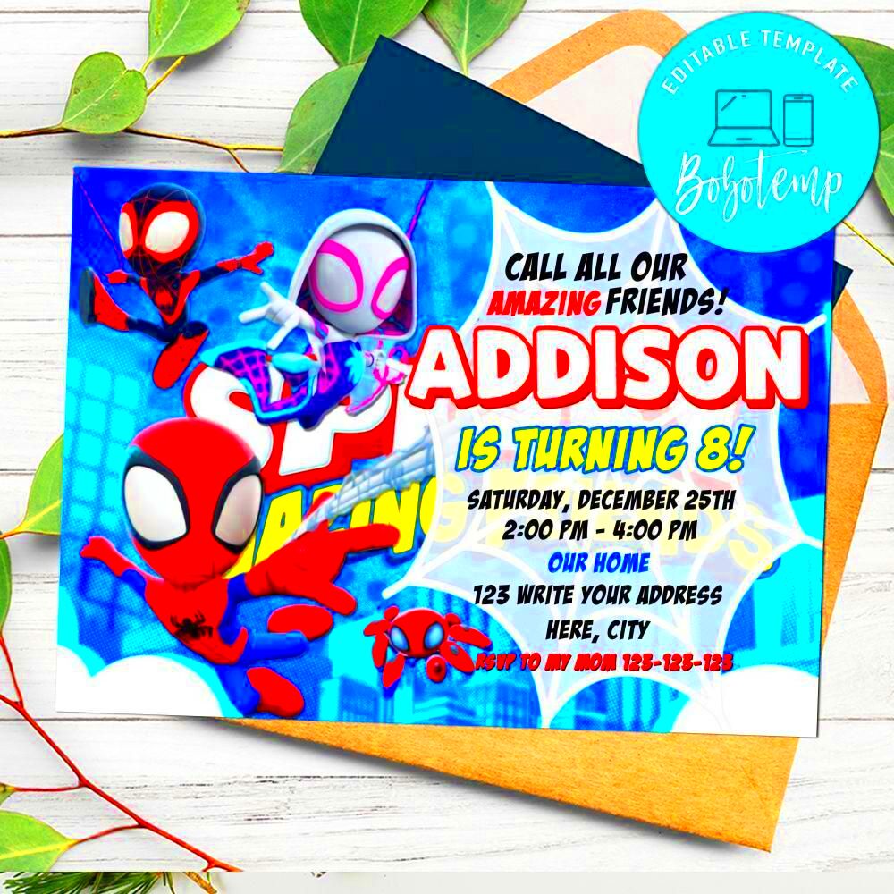 Spidey and his amazing friends Invitation Template DIY Createpartylabels