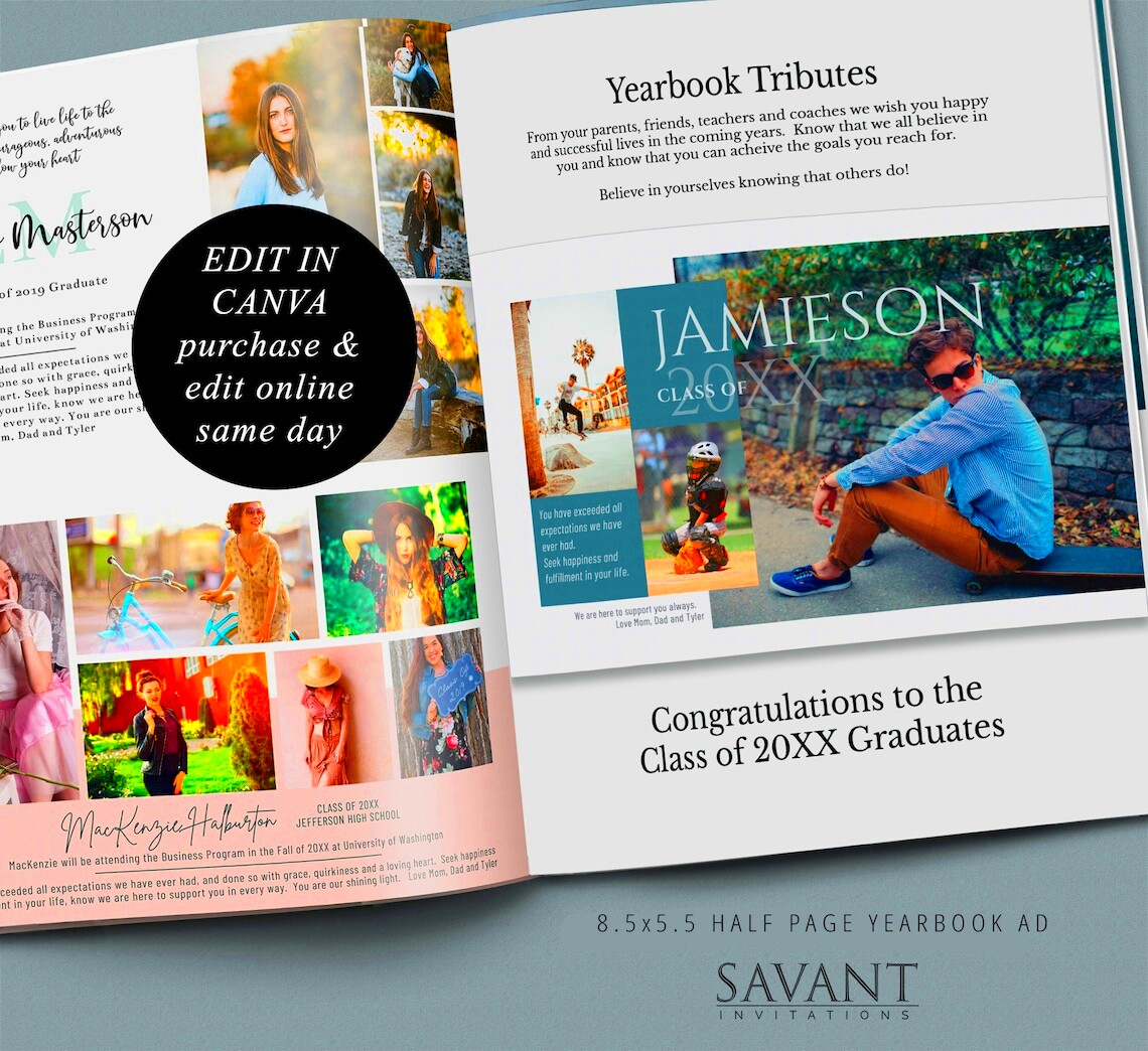 Yearbook Ad Canva Template Half Page Editable Modern School Etsy