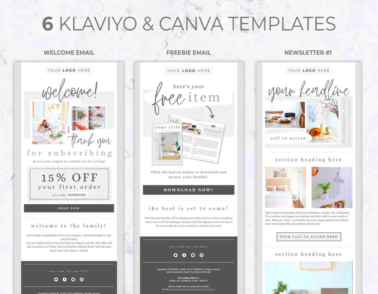 Email Template for Canva Klaviyo 6 Pack White Linen