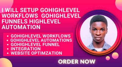 I will setup gohighlevel workflows gohighlevel funnels highlevel automation