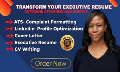 I will provide expert executive resume writing linkedin cover letter services