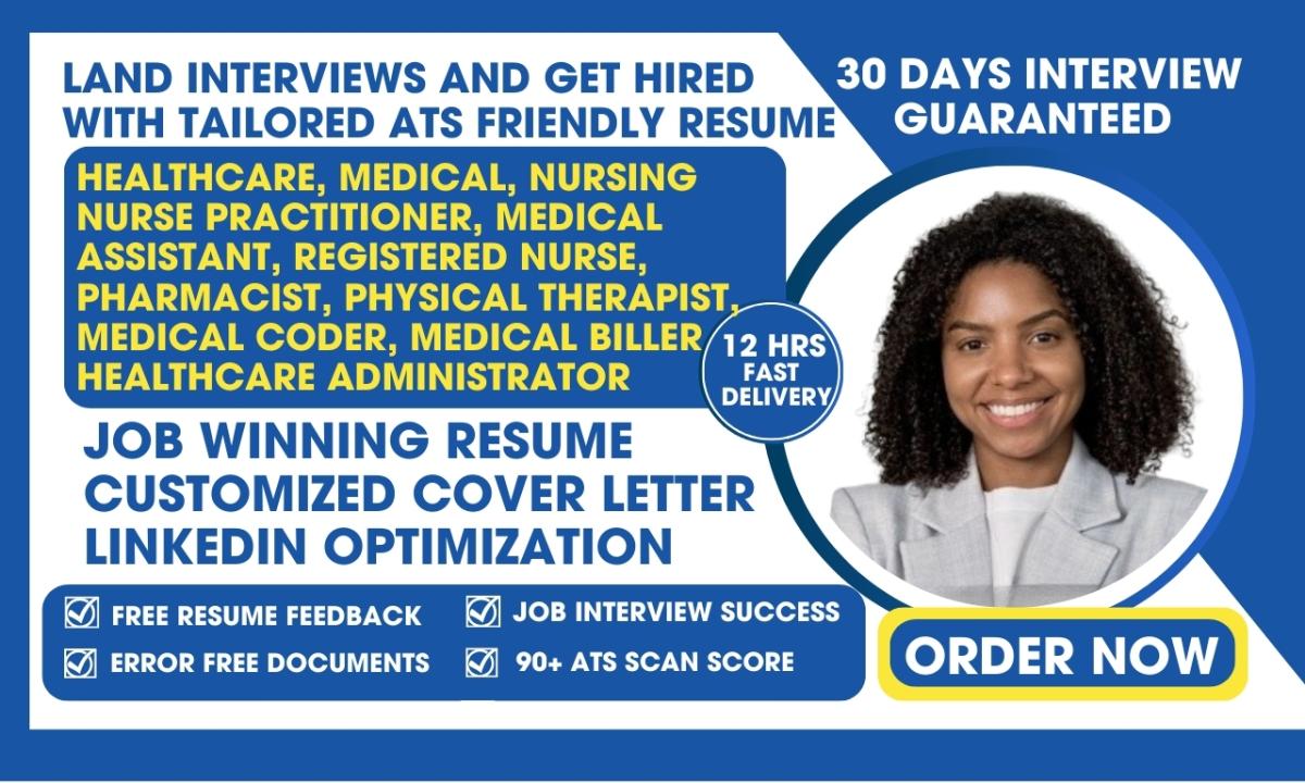 I will write resume for healthcare, medical, nursing, medical assistant, cnd, and stna