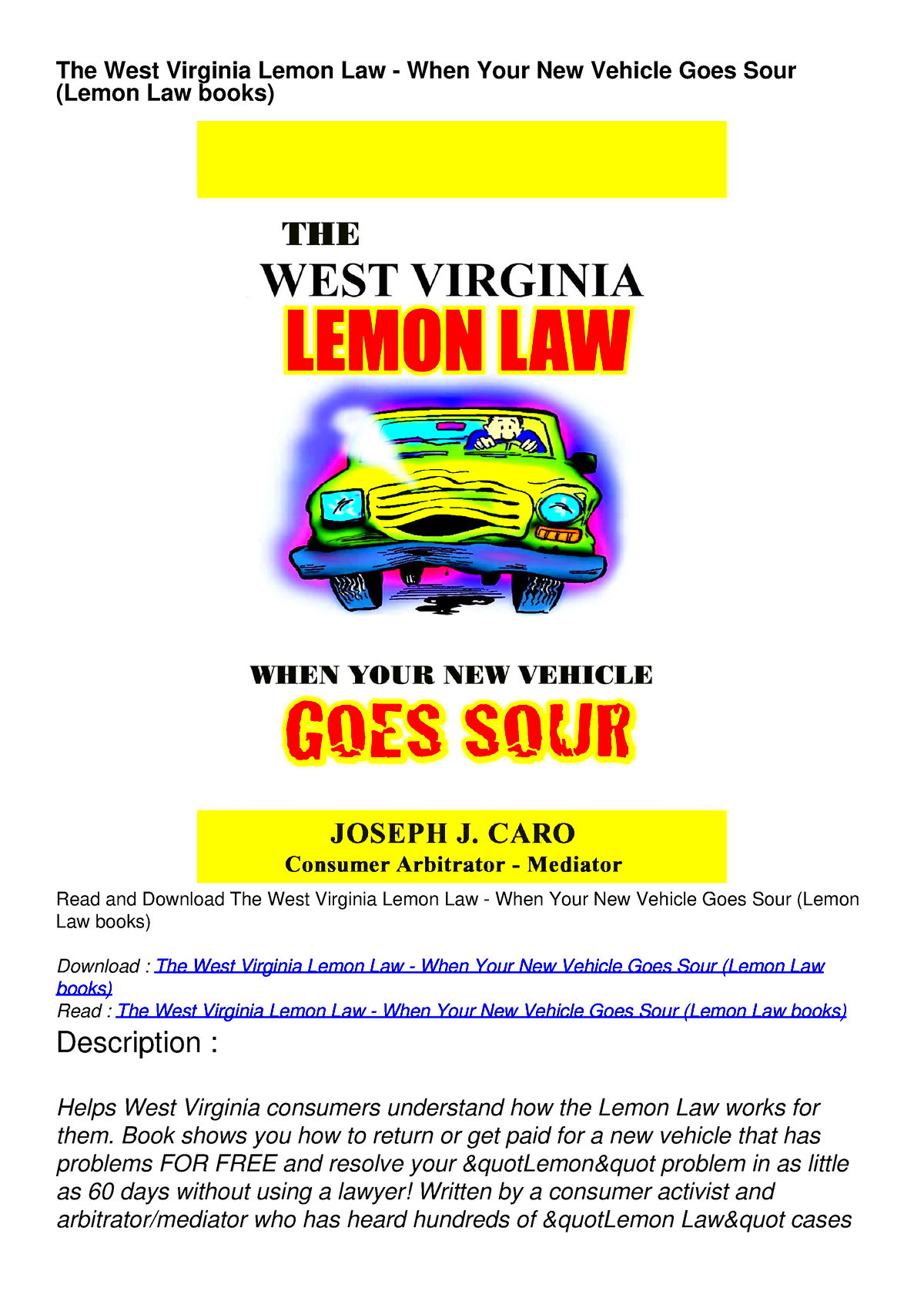 PDF The West Virginia Lemon Law When Your New Vehicle Goes Sour 