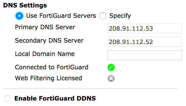 Configure DNS settings on a FortiGate 60D Pilot