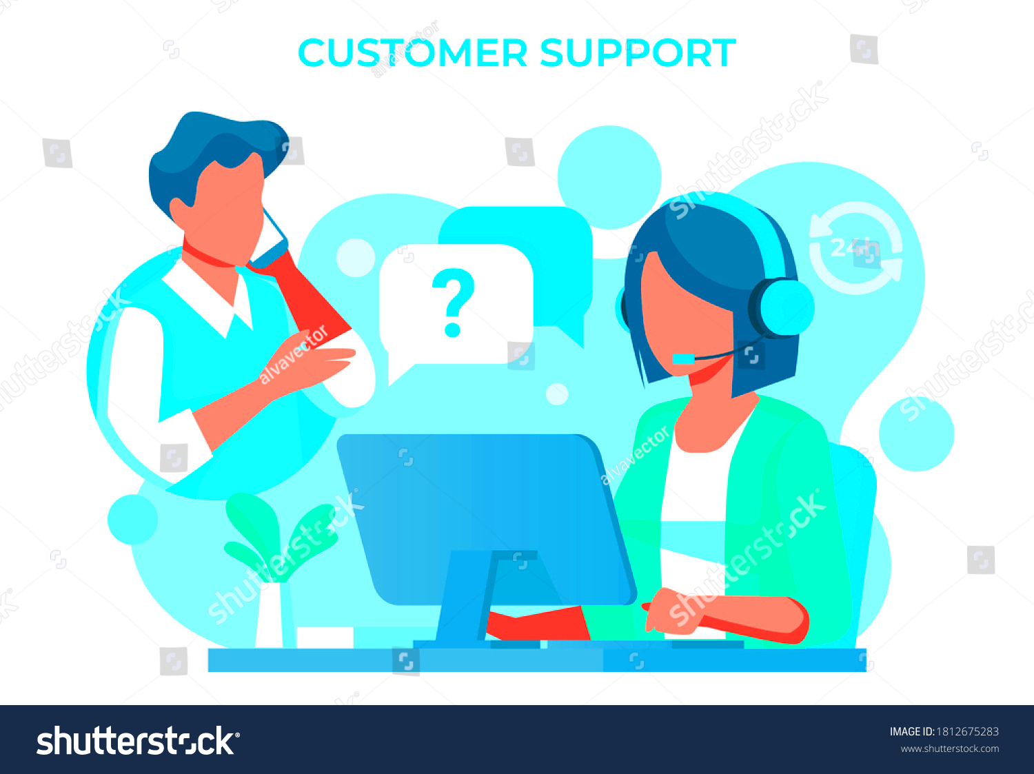 Customer Support Illustration Concept Contact Support Stock Vector 