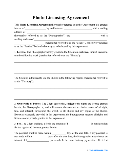 Photo Licensing Agreement Template Fill Out Sign Online and Download 