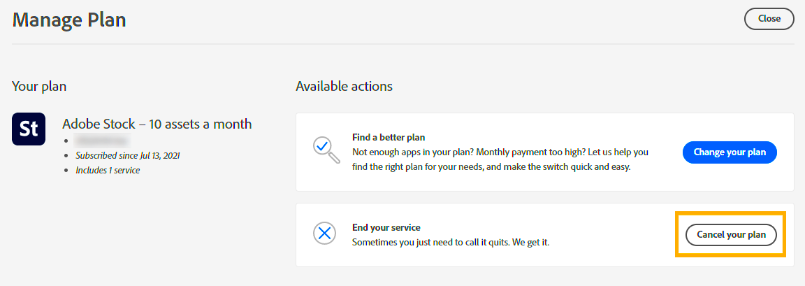 Cancel your Adobe Stock membership