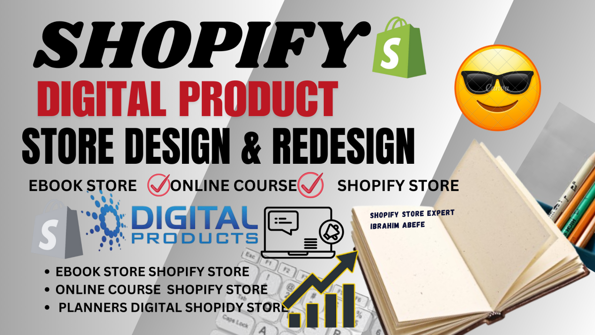 I will setup digital product shopify store, online course shopify store, ebook store