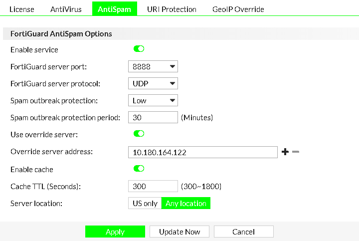 Connecting to FortiGuard AntiSpam service FortiMail 722