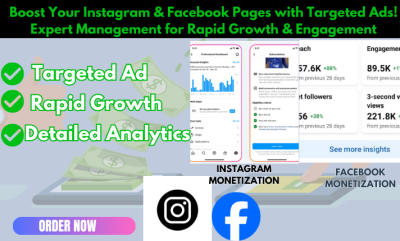 I Will Grow Your IG and FB Pages Organically with Targeted Ads for Monetization