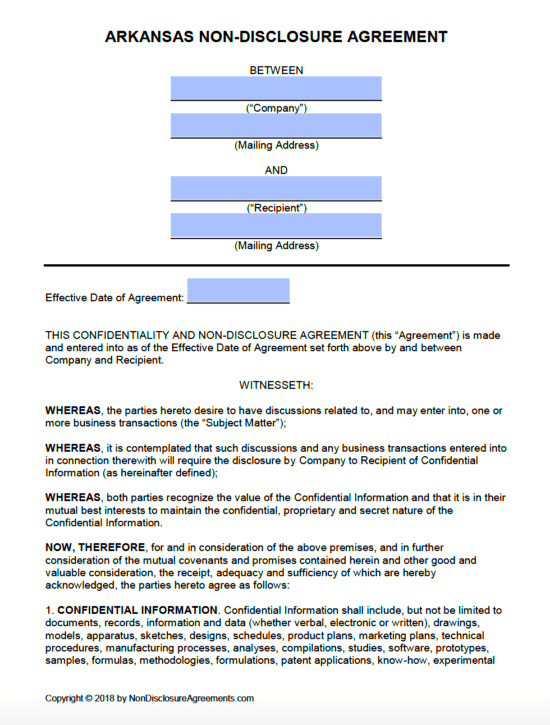 Free Arkansas NonDisclosure Agreement NDA Template PDF Word