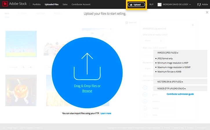 Upload images to Adobe Stock