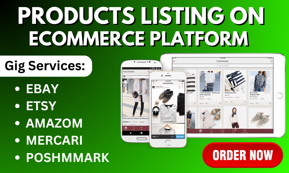 I Will Do Product Listing on Poshmark, Mercari, eBay, Etsy, and Shopify Ecommerce