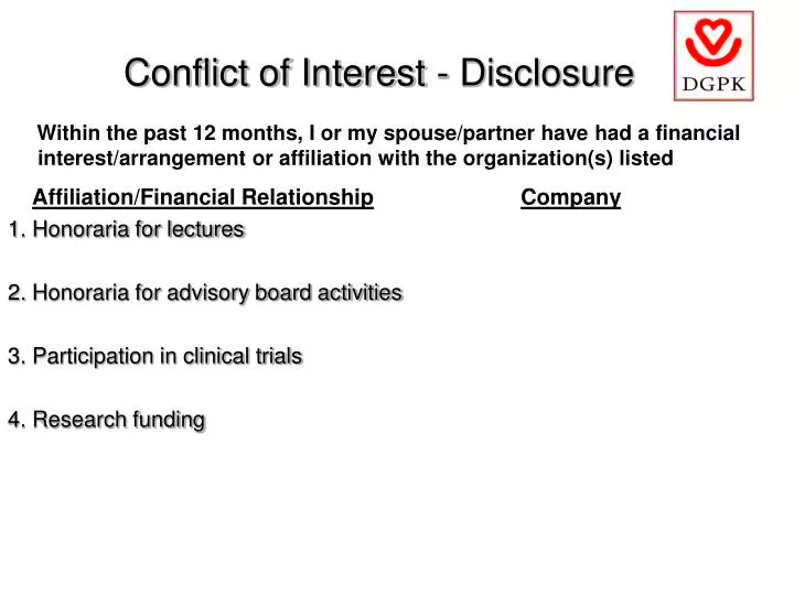 PPT Conflict of Interest Disclosure PowerPoint Presentation free 