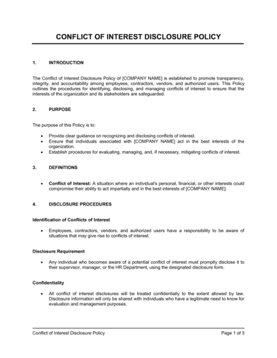 Conflict Of Interest Disclosure Policy Template 2024 Download docx 