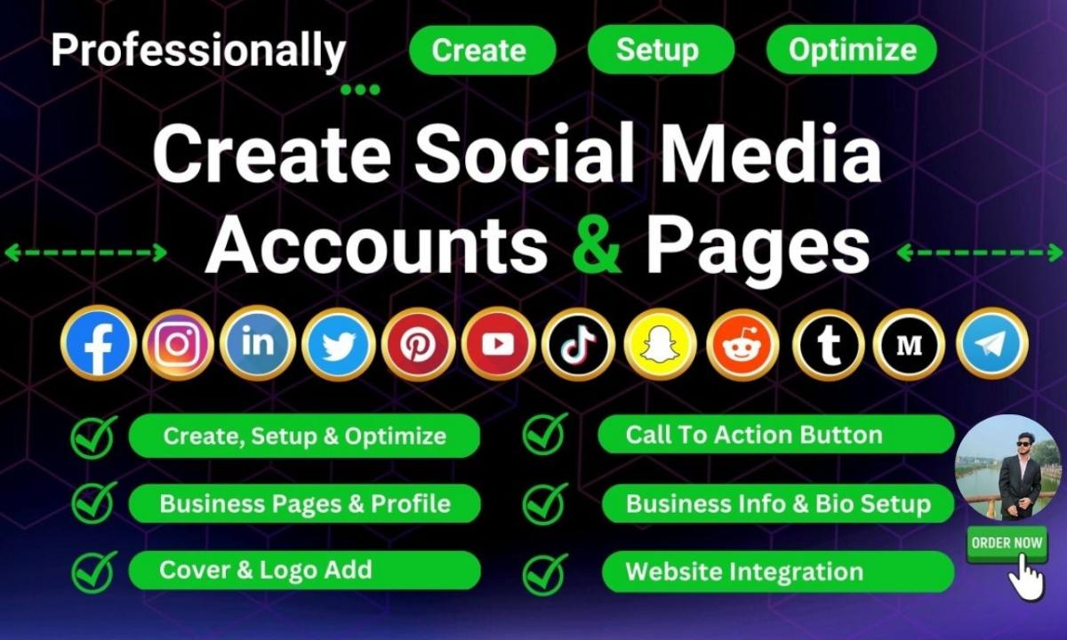 create and set up your social media accounts and setup facebook business page