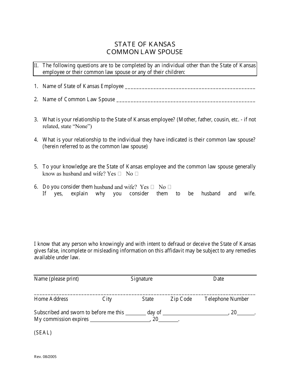 Kansas Affidavit of Common Law Marriage Fill Out Sign Online and 