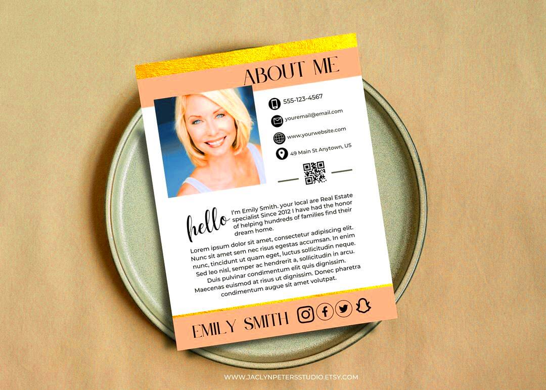 About Me Page Editable Canva Template Real Estate Agent Bio Etsy