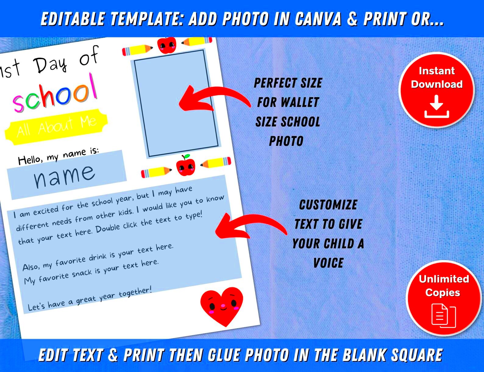 Editable All About Me Canva Template First Day Printable Etsy Ireland