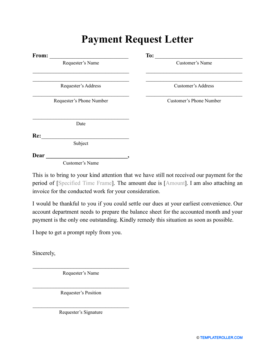 Payment Request Letter Template Download Printable PDF Templateroller