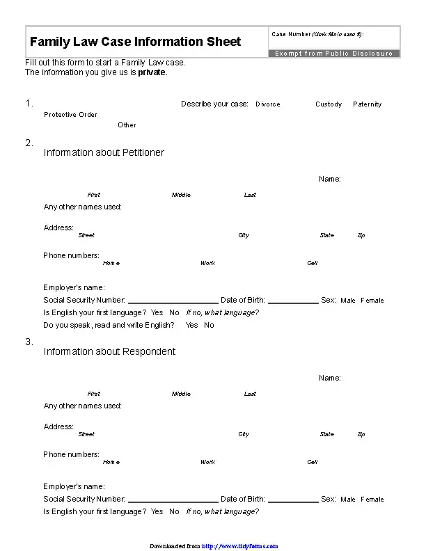 Idaho Family Law Case Information Sheet PDFSimpli