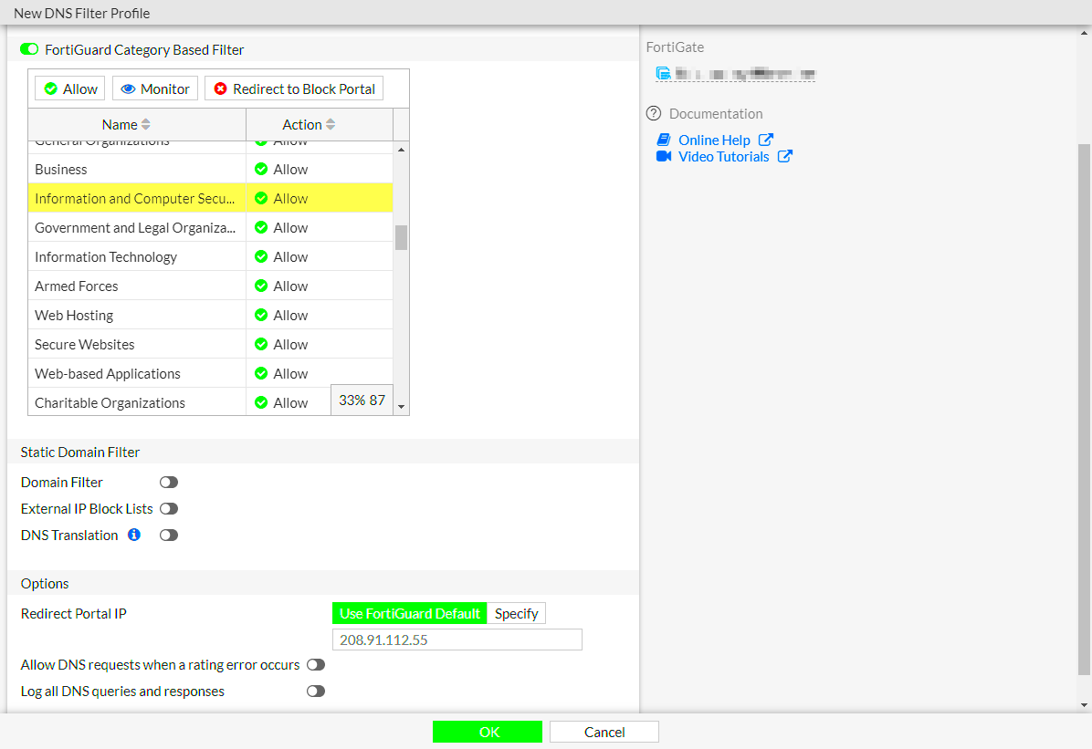 FortiGuard categorybased DNS domain filtering FortiGate FortiOS 645