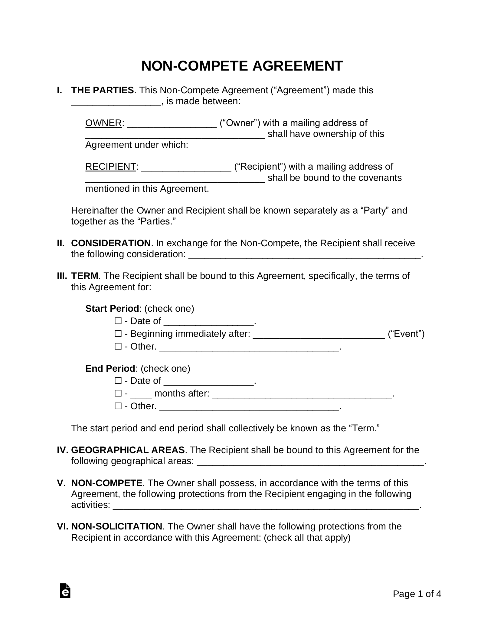 Free NonCompete Agreement Template Word PDF eForms