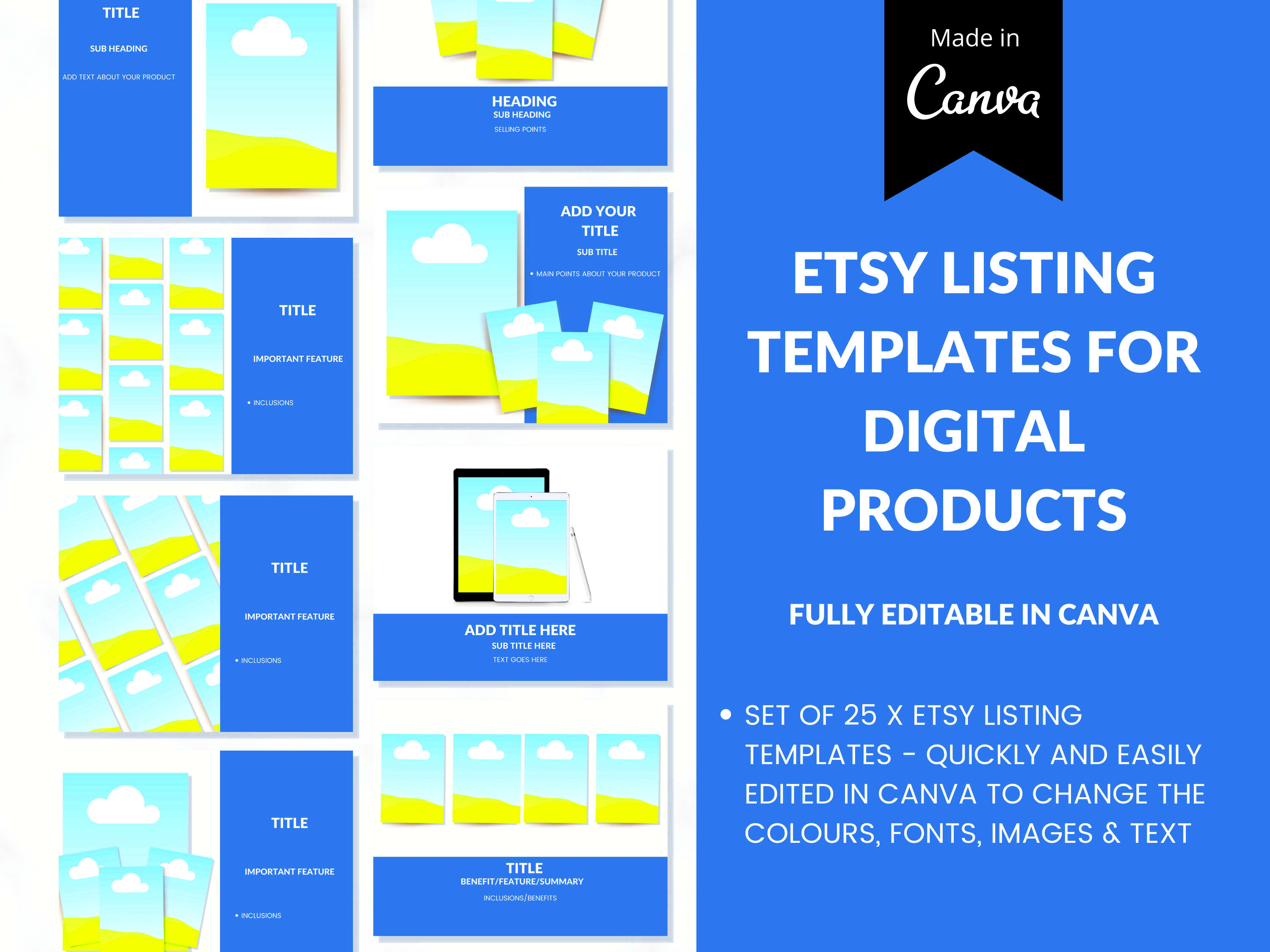 25 Canva Etsy MockUp Templates bundle for Creating Store Etsy