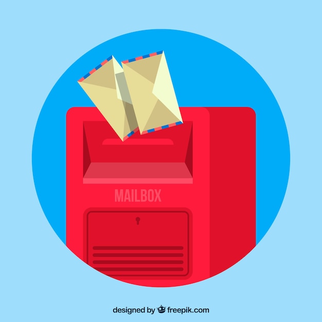 Red Mailbox Against a Blue Background with Envelopes – Free Download