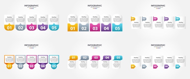 5 Steps Infographics Vector Illustration Set for Advertising Brochure and Flyer – Free Download