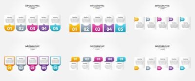 5 Steps Infographics Vector Illustration Set for Advertising Brochure and Flyer – Free Download