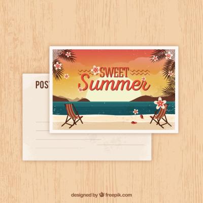 Retro Summer Postcard Vector Template – Download Free Stock Photo