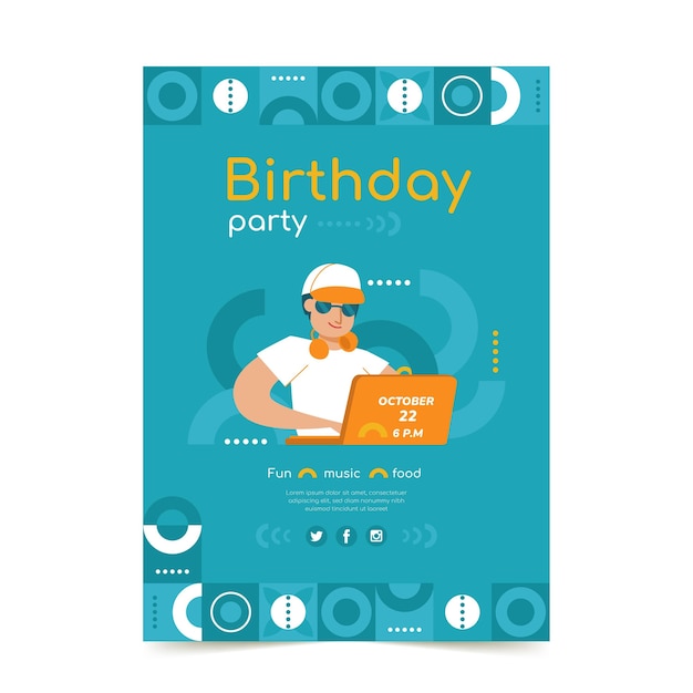 Flat Style Mosaic Birthday Poster Template – Free Download